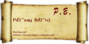 Pávay Béni névjegykártya